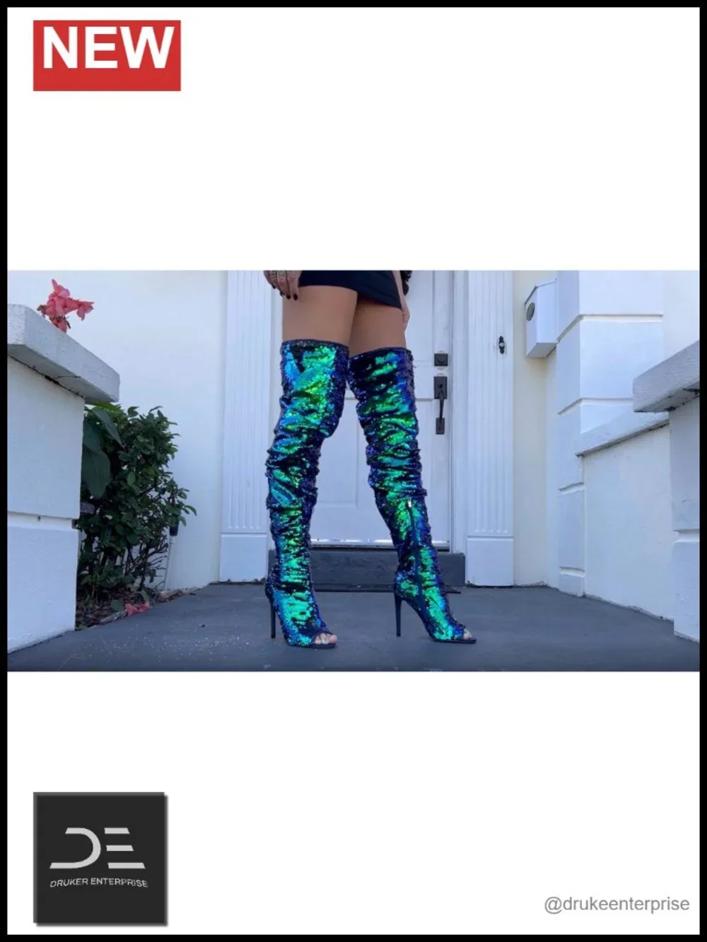 Women's Sequined Over-the-Knee Stiletto Boots, Glitter Sparkly Thigh High